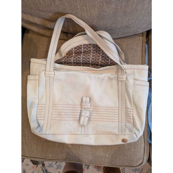 Orla Kiely Handbags - Orla Kiely Women's Leather Shoulder Bag White Brown Stem Interior